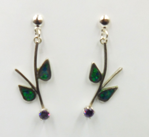 Click to view detail for DKC-2056 Earrings, Purple CZ, Opal Inlet $96